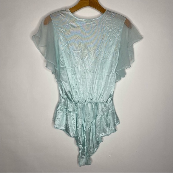 Vintage Blue Satin & Lace Ruffle Teddy Lingerie - Picture 5 of 6